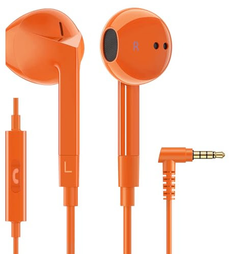 LUDOS FEROX Auricolari In-Ear Cuffie, Cuffiette con Filo e Microfono, 5 Anni di Garanzia, Cuffie Isolamento Acustico, Cuffiette Cellulare, Jack 3,5 mm per iPhone, Apple, Samsung, Huawei - Arancione