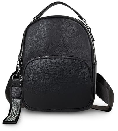 WisePoint Damen Rucksack Mini, PU Leder Rucksack Damen Kleiner Rucksäcke für Frauen und Mädchen, Stilvoller Kleiner Rucksäcke zum Einkaufen, Reisen, Wandern (schwarz)