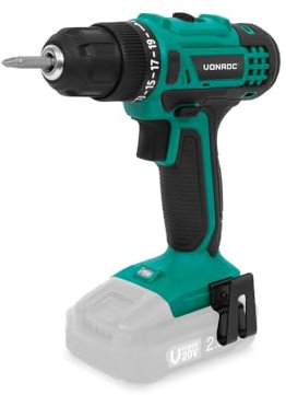 VONROC Perceuse sans fil 20V - 19 réglages de couple + mode perçage - 2 embouts de vissage inclus - Batterie et chargeur inclus