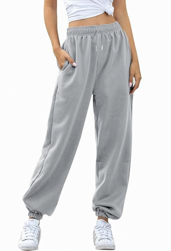 Jhsnjnr Jogginghose Damen Lang Bequeme Sweathose High Waist Trainingshose mit Taschen Freizeit Baggy Sweatpants Sporthose