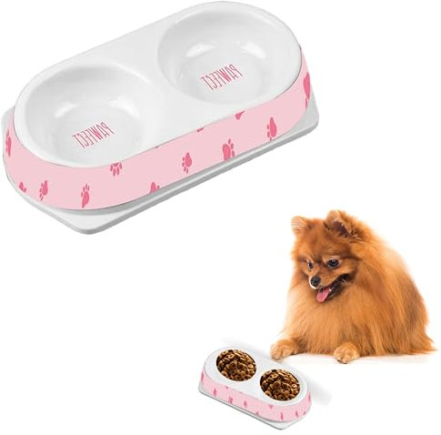 Lizzy Pet Double Diner Bowls | Feeder Double Diner Easy and Convenient Way to Prepare Pet Dog, Cat, Kitten food and water simultaneously | Dry Kibble, Wet Food, Water Bowl (Pink)