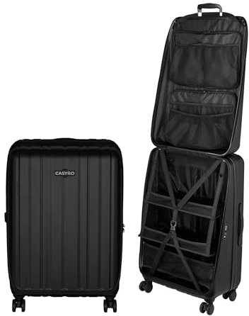 CASYRO Koffer zum Aufklappen, Stand-Up Koffer, Schrankkoffer, Hartschalenkoffer Trolley, Reisekoffer nutzbar wie Kleiderschrank, Rollkoffer mit 4 Rollen, 120l, L (Schwarz)