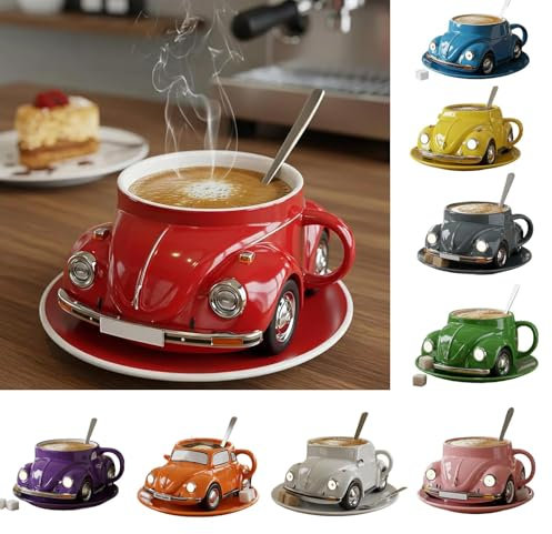 Tarange Kaffeetasse in Käferform, Handgefertigte Kaffeetassen aus in Käferform, Coffee Mug in Autoform für Autofans, Dekoration für Zuhause und Büro, Kreatives Geschenk (Rot)