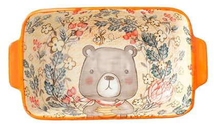 Cazuela Pequeña de Cerámica, Forma Rectangular de Cerámica, con Asas de Cerámica, Apto Para Horno y Microondas, Recipientes para Hornear Separados, para Lasaña, Tiramisú, Pudín de Caramelo(Naranja)