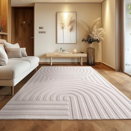 Carpettex Skandinavischer Boho Teppich Einfarbig Creme 240x340 cm, Deko Teppich, Weich & Pflegeleicht, 3D-Effekt, für Wohnzimmer und Schlafzimmer