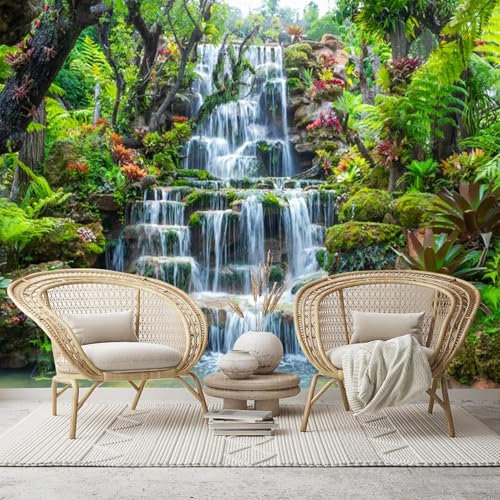 Waterfall Landscape - Multi - Tier Tropical Garden - Custom Size Wall Murals Removable Large Photo Wallpaper for Living Room, Bedroom,Office,Self-Adhesive Wallcovering,No PVC
