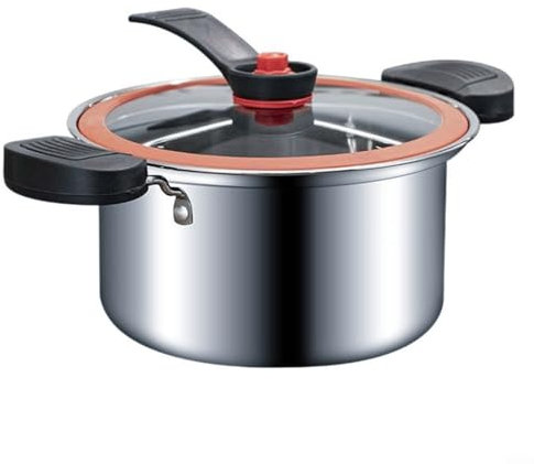 Snowchecking Slow Cooker, 3,5 l Edelstahl-Schnellkochtopf, antihaftbeschichtet, mit Glasdeckel, für Küche, Zuhause, Kochen, Schmoren (silberfarben)