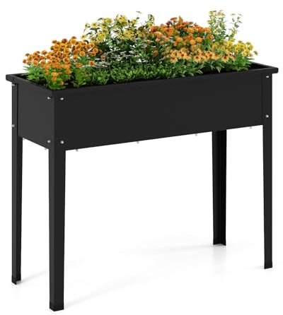 TANGZON Raised Garden Bed with Metal Legs, Elevated Planter Box Stand with Drainage Hole, Outdoor Rectangular Gardening Container for Growing Herb Vegetable Flower (100 x 40 x 80 cm)