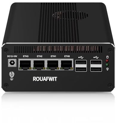 ROUAFWIT Firewall Mini PC, Core Ultra 7 155H (16C/22T up to 4.9GHz), 4 x 2.5GbE LAN, Triple USBC 8K Display, DDR5 8GB RAM 256GB SSD, WiFi 7, AI Support, PCIe 4.0/SATA 3.0 Expandable