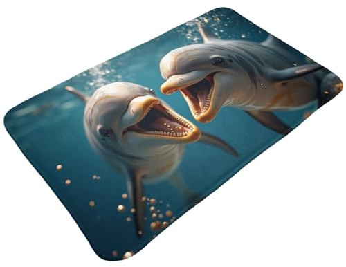 TZTTZT Badezimmerteppich, niedlicher blauer Delfin-Druck, 76,2 x 50,8 cm, saugfähig, rutschfest, maschinenwaschbar, Duschvorleger, Badematten für Badezimmer