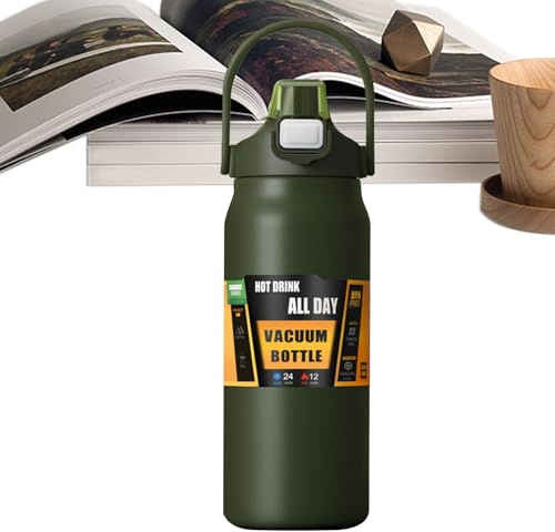 Botella de agua deportiva, taza térmica de acero inoxidable con pajilla, botella deportiva aislada de 1500 ml con asa, taza de agua a prueba de fugas para viajes, botella deportiva de gran capacidad