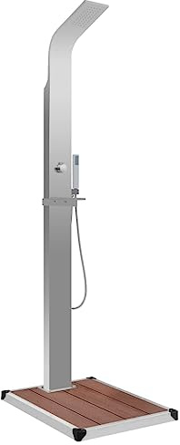 Massbinet Gartendusche mit Bodenelement WPC Edelstahl Außen Dusche Campingdusche Bodenelement Außendusche Garten