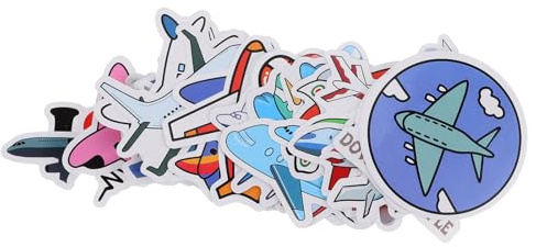 Tofficu 50Pcs Cute Airplane Stickers Creative Cartoon Decals for Laptop Suitcase Water Bottle Self Adhesive Retro Notepad Stickers for Scrapbooking Diary and Decoration