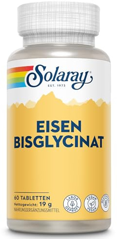 Solaray Gentle Iron Bisglycinate 25mg, 60 Vegan Tablets, High Strength | Iron Supplement for Energy Support for Men & Women, with added Alfaalfa Herb and Yellow Dock Root, Lab Verified