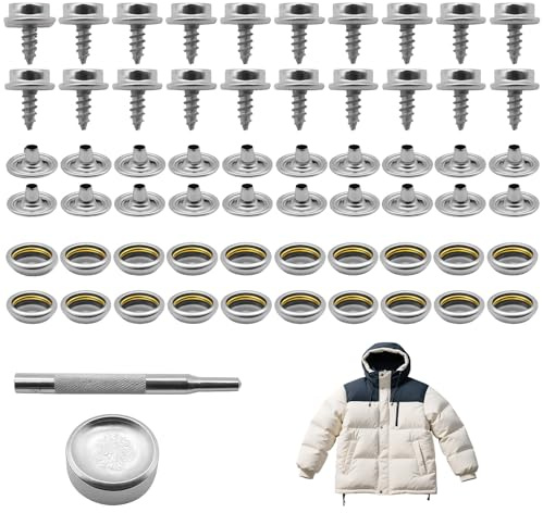 62 Stück 10mm Edelstahl Druckknopf Set, rostfrei, Druckknöpfe ohne Nähen für Planen, Möbel, Handtaschen und DIY-Projekte, inklusive Befestigungswerkzeug und Schrauben, langlebig