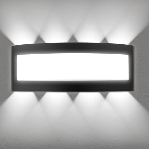 BlueXP LED Wandleuchte Innen 12W Kaltweiß 6400K 1200lm Schwarz | Moderne Wandlampe mit 6400K Kaltweiß Licht und 1200lm Helligkeit Acryllichtfeld und Schnellmontage ideal für Schlafzimmer