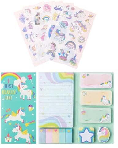DIFLAX Ensemble De Bloc-Notes Cheval Arc-En-Ciel Et Autocollants Licorne Blocs-Notes De Dessins Animés Créatifs Papeterie D'Étudiant Mignonne Fournitures Scolaires pour Fille Cadeau Sac d'École
