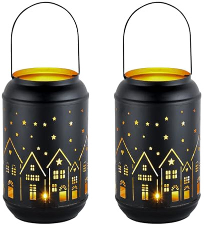 2er Set Moderner Teelichthalter Glowtree aus Metall in Schwarz 20 cm