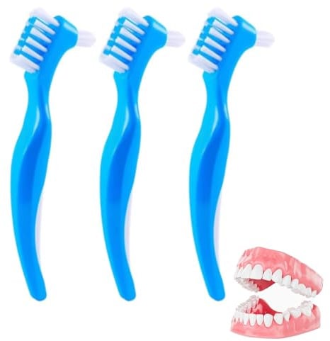 3 Stück Prothesenzahnbürste Zahnbürste Hart Prothesenbürste | Zahnbürste für Prothesen Zahnprothesen Bürste Rutschfestem Gummigriff Reinigungsbürste für Zahnersatz, Retainer, Aligner, Za