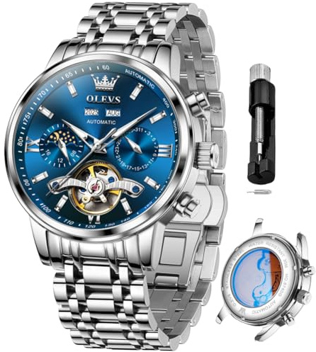 OLEVS Herren-Armbanduhr, Quarz, Analog, Quarz, Edelstahl, wasserdicht, zweifarbig