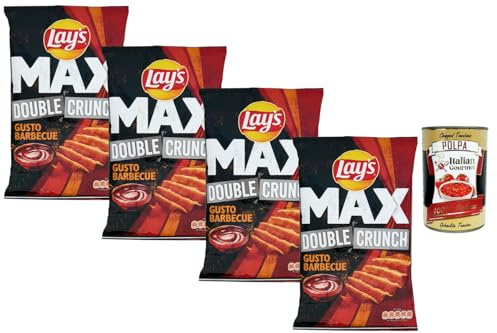Italian Gourmet Kartoffelchips BBQ geriffelt extra knusprig 4 x 110 g Vorratspack Party Snack für Grillabend Filmabend Dip & Sharing + Italian Gourmet Polpa