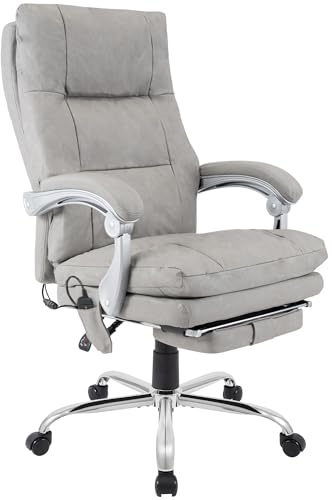 CLP Bürostuhl ergonomisch mit Massagefunktion Sirba, Schreibtischstuhl mit Heizfunktion und Fußablage, Drehstuhl höhenverstellbar bis 150 kg | Farbe grau