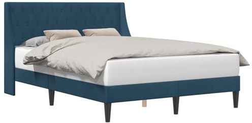 vidaXL Bettrahmen mit Kopfteil Blau 140 x 190 cm Samt, Modernes rechteckiges Bettgestell, langlebiges Samtfinish, komfortable Schlafzimmermöbel, schlankes Design, kuschelige Bettwäsche für drinnen