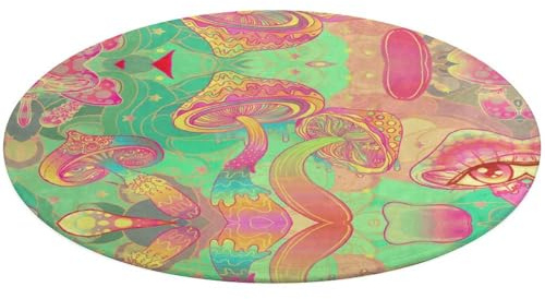 Lyfthologen Kleiner runder Flanell-Teppich, Trippy-Pilz-Bodenmatte, rutschfeste Teppiche für Schlafzimmer, Wohnzimmer, Dekoration, 60 x 60 cm