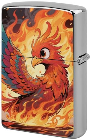 Manga Phoenix Lighter Case Metal Double-Sided Graffiti Lighter Cover Lighters Protective Sleeve for Women Men Standard Lighters