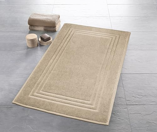 Kleine Wolke Frottiervorleger Lodge Sandbeige 50 x 80 cm | OEKO-TEX zertifiziert, 800 g/qm, vegan ohne tierische Bestandteile hergestellt, bei 60° C waschbar, 100% Baumwolle