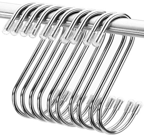 10 ganchos de acero inoxidable en forma de S – Siasky resistente para colgar ganchos para olla, 100 % no magnético ganchos con cubierta protectora de silicona para herramientas de cocina, joyas,