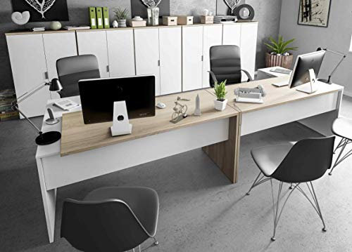 Miroytengo Pack Muebles Despacho Completo Moderno 2 Mesas Escritorio con Buck 5 Armarios Color Blanco Y Roble