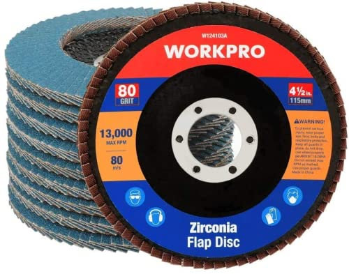 WORKPRO Schleifscheiben, 10 Stück, Klingenscheiben, Ø 115 mm, Scheiben 80 Körnung für Winkelschleifer für Edelstahl, Metall/Stahl und Holz