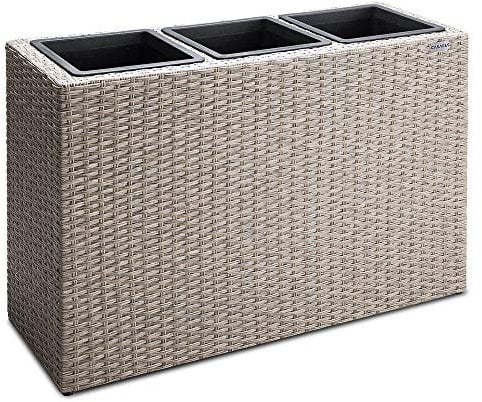 CASARIA® Macetero Exterior con 3 Macetas Internas Extraíbles Jardinera Poliratán con Drenaje de Agua 83x30,5x60cm Crema