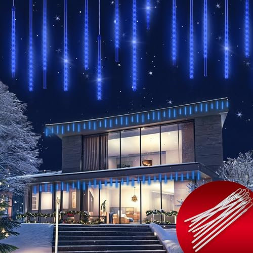 Monzana® Lichterkette Meteorschauer 480 LED Außen Wasserdicht 10 Röhre je 50 cm Innen Weihnachten Eisregen Regenlichterkette Weihnachtsbeleuchtung Blau