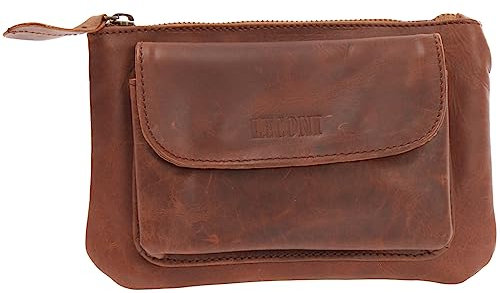 LECONI große Gürteltasche Bauchtasche Leder Hüfttasche für Smartphone + Schlüssel Handytasche Ledertasche für Damen & Herren Rindsleder 20x13x6cm braun LE9019-wax