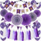 ZERODECO Geburtstagsdeko, Violet Geburtstag Dekoration Happy Birthday Girlande mit Papier Fans Fächer Dreieckige Wimpel Papier-Quaste Girlanden und Luftballon