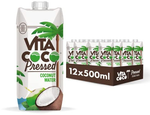 Vita Coco Extra Coconut Water 500 ml x 12, Pressed Coconut Water, Packed With Electrolytes, Gluten Free, Full Of Vitamin C, Low-Calorie Electrolyte Drink, Thirst Quenching Refreshment