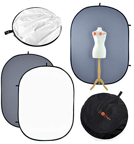 Photography Backdrop White & Grey | Luxlight® | Reversible Collapsible Pop Up Vlogging Portrait YouTube Background (150x200cm)