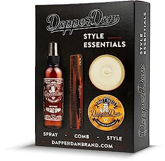 Dapper Dan Style Essentials Gift Pack, with High Hold Low Shine Matt Paste 100ml, Texturising Sea Salt Spray 200ml and Hand Made Styling Comb