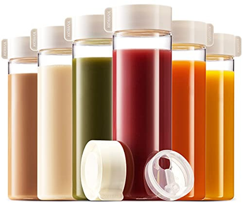 Komax Reusable Juice Bottles, Set of 6 - 18.5 oz | Premium BPA-Free Plastic, Shatterproof, Leakproof, Freezer & Dishwasher Safe | Wide Mouth Juice & Smoothie Containers