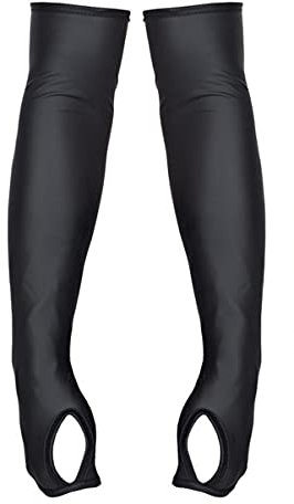 Regnes Fetish Planet Lange schwarze Armstulpen blickdicht aus wetlook Material mit Daumenloch und Reißverschlüssen S/M