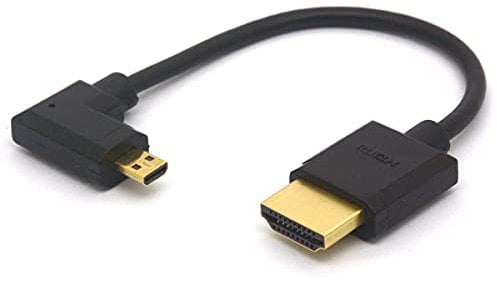 HTGuoji Angled Micro HDMI to HDMI Cable, 90 Degree Angle Micro HDMI Male to HDMI Male Adapter Connector for 1080P, 4K, Ultra HD, 3D, Ethernet 15cm (Left)