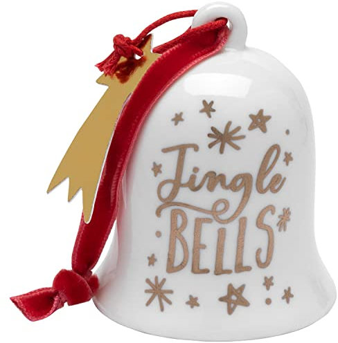 GRUSS & CO 49894 Glöckchen Jingle Bells, Porzellan, Höhe 6,7 cm Porzellanglöckchen, Porzellen, Weiß