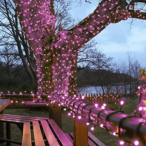 Festive Lights - ConnectPro Outdoor LED Fairy Lights - Connectable IP65 Rubber Black Cable | Wedding, Christmas, Garden, Commercial - No Plug (90m, Pink)
