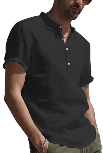 YAOBAOLE Hemd Herren Sommer Kurzarm Hemden Männer Henley Freizeithemd Casual Leicht Shirts