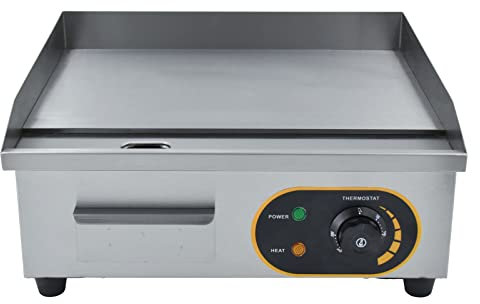 Electric Griddle,45cm Commercial Electric Flat Top Griddle,Stainless Steel Teppanyaki Grill with Temperature Control (2500W,50-300℃)