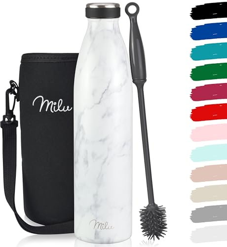 Milu Stainless Steel Drinking Bottle 500 ml - Insulated Thermo Flask for Water - Leak Proof, Insulated and Double Walled, Carbonated (Marble, 500ml)