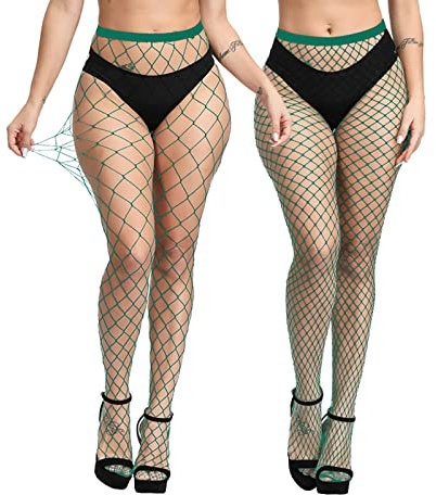 EVERSWE Sexy Elastisch Hohe Taille Strumpfhosen Netzstrümpfe Schenkelhohe Strümpfe Strumpfhosen für Damen (Grün LM, S-M)