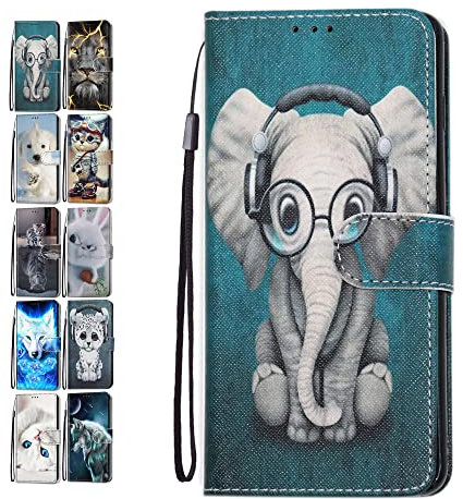 Hülle für iPhone 7 8 SE 2020, iPhone 6S 6 Leder Tasche Flip Case Mädchen Jungs Muster Design Etui Schutzhülle Cover Handyhülle - Elefant
